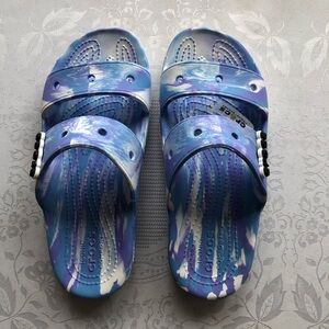 Crocs Logo Purple/White Marbled Sandals Slip-On Rubber Shoes Women’s Size 7